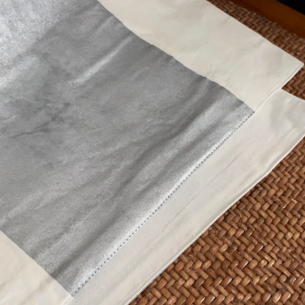 West Elm painted silver white table runner 14 x 90 cotton